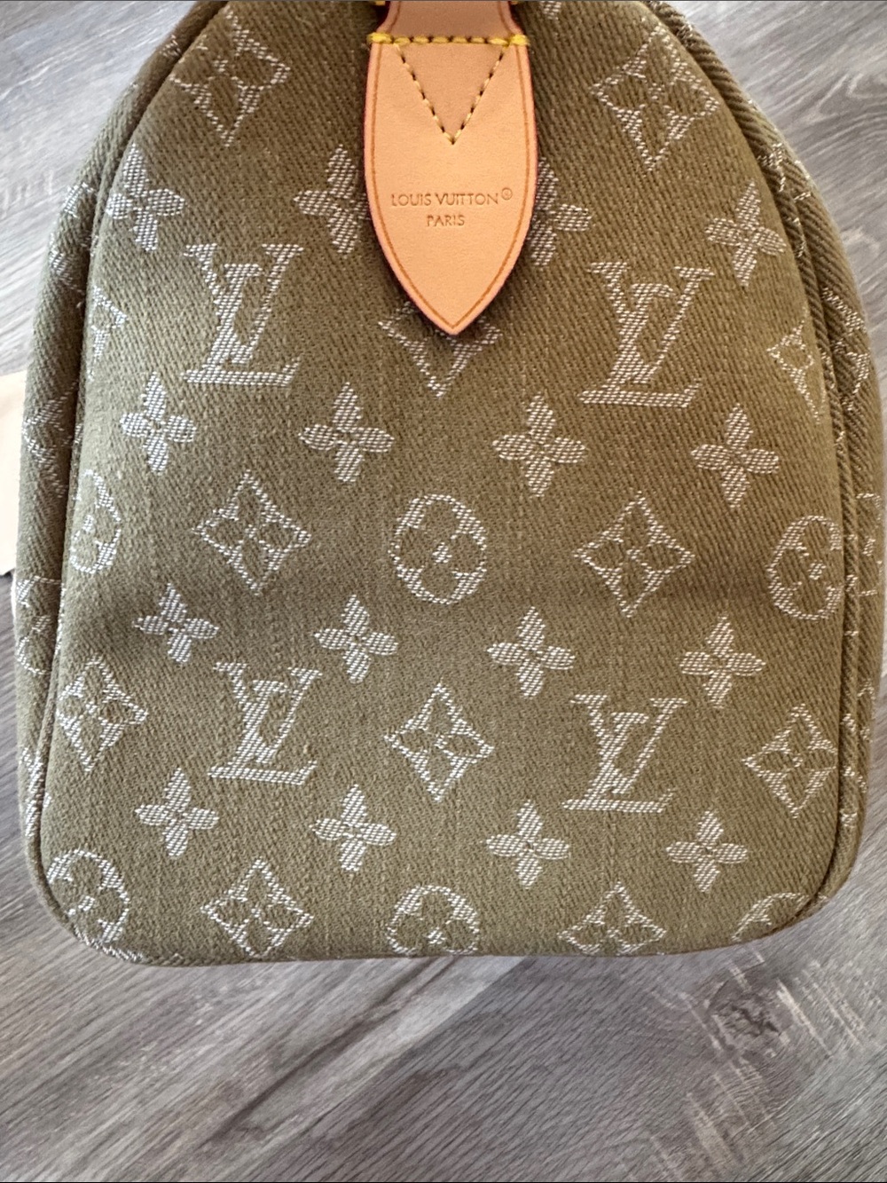 Source Unknown Olive Monogram Satchel with Natural Tan Handles - Picture 3 of 9